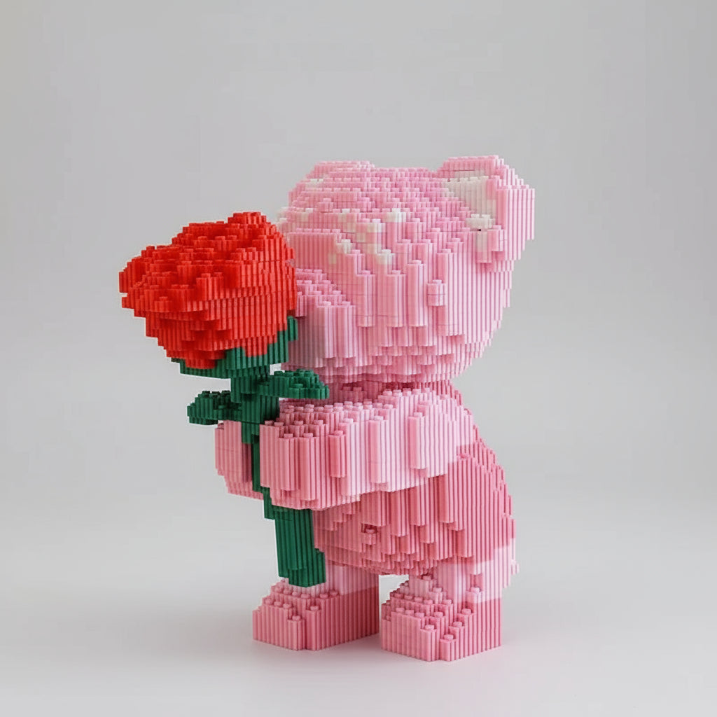 Pink Bear with Rose | Building Blocks