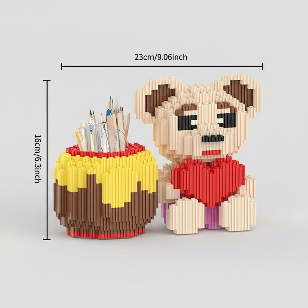 Bear with Heart Pencil Holder | Building Blocks
