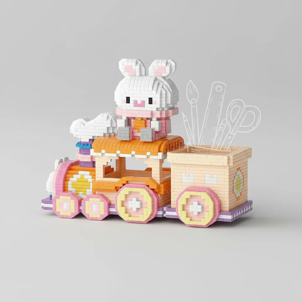 Rabbit on Train | Pen Holder | Building Blocks