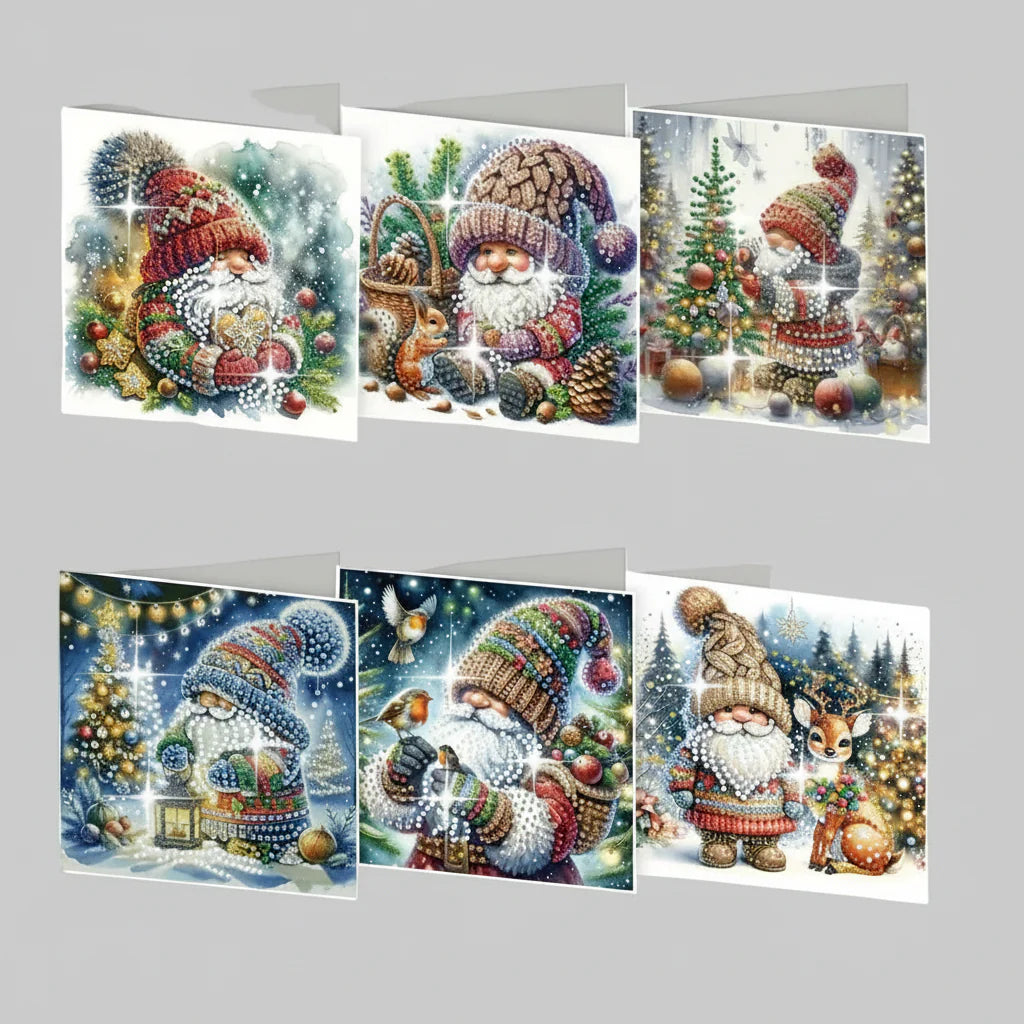 Christmas Cards Set with Warm Winter Figures | 6 Pieces | Diamond Painting
