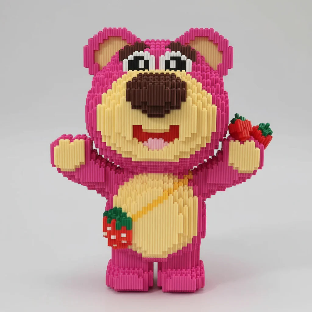 Pink bear with strawberry bag | Building bricks