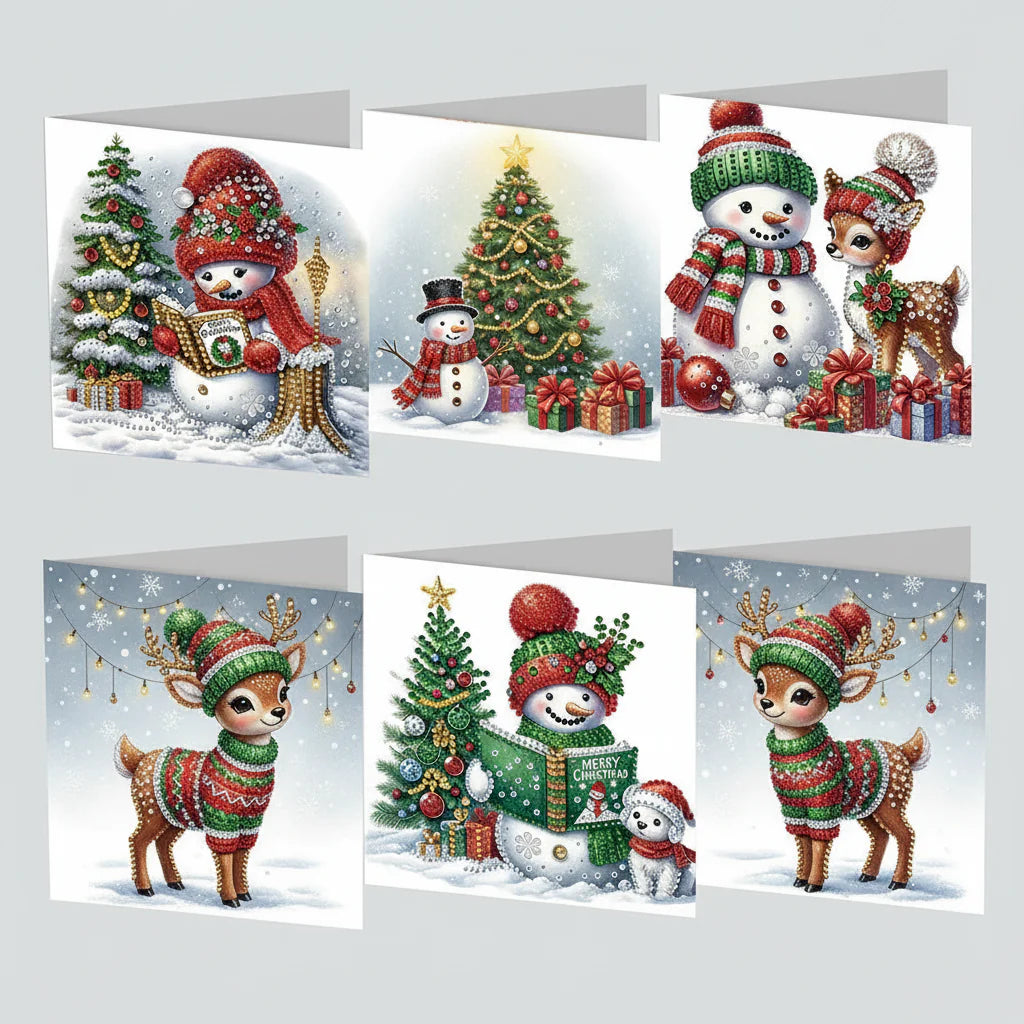 Reindeer & Snow Fun Christmas Cards | 6 Pieces | Diamond Painting