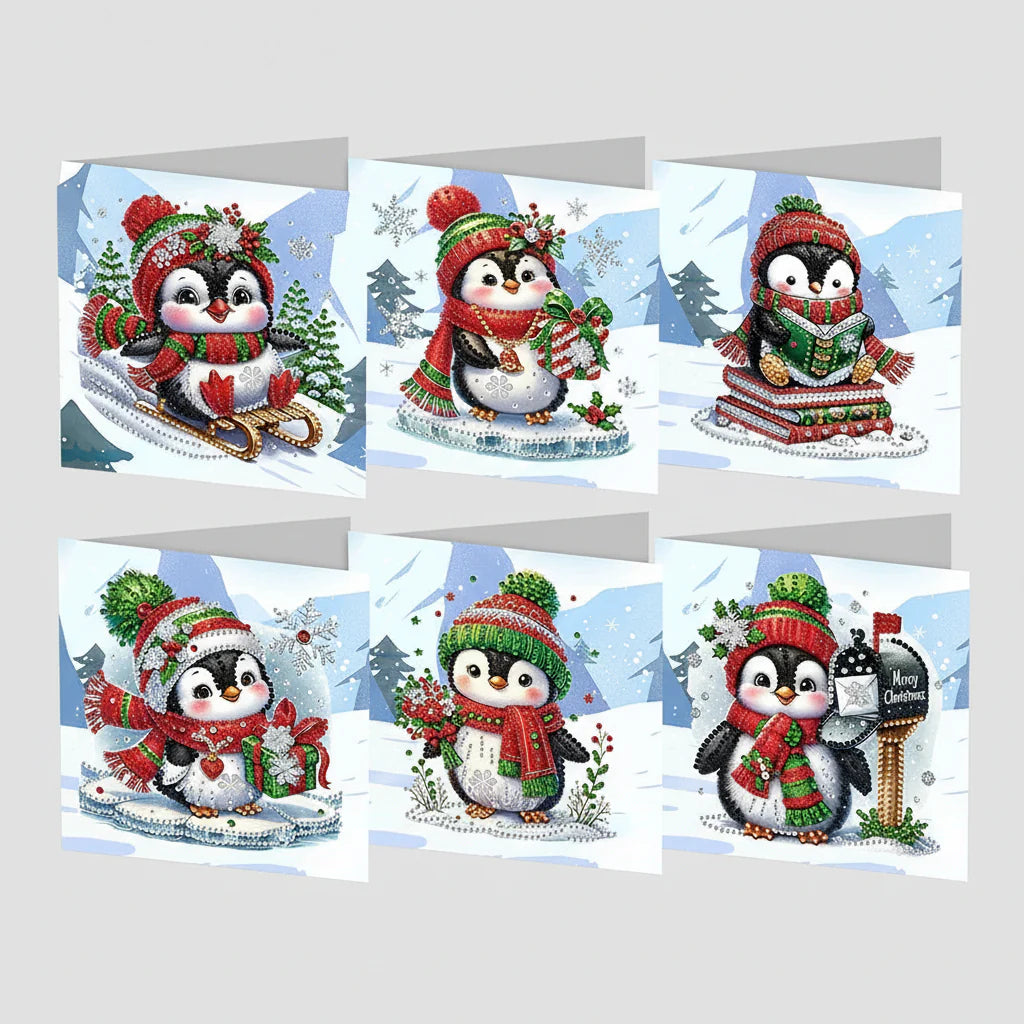 Penguin Christmas Cards Set | 6 Pieces | Diamond Painting