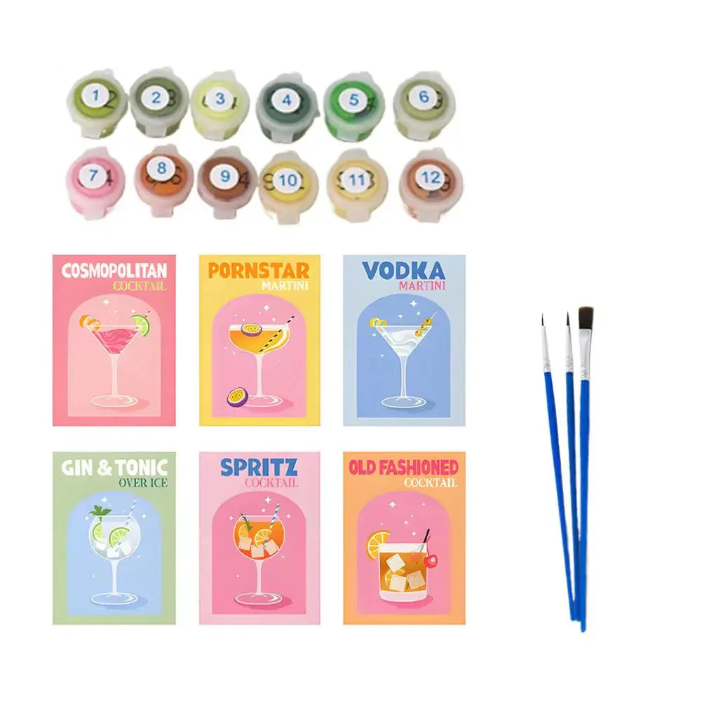 6 Mini Paintings | Colorful Cocktail Collection | Paint by Numbers