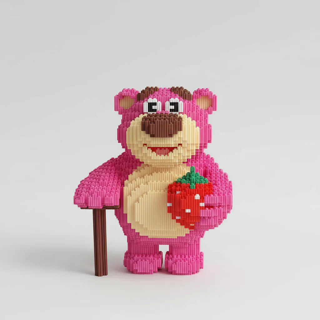 Pink bear with stick | Building bricks