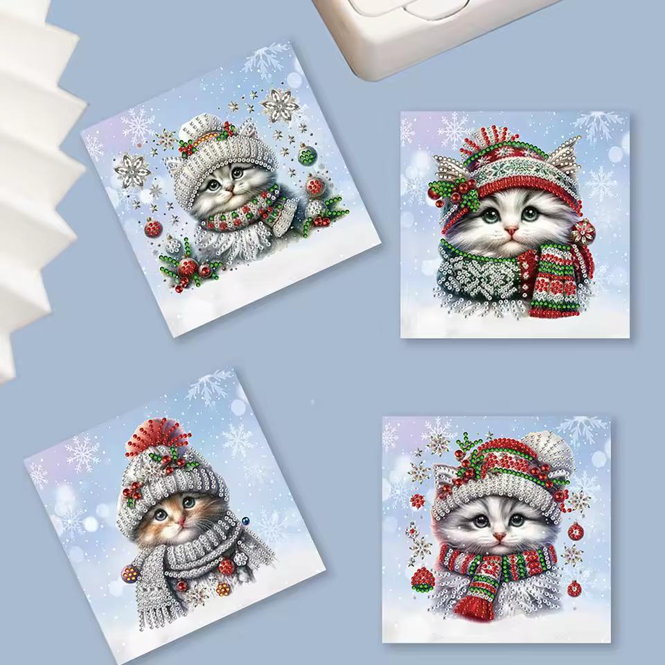 Christmas Cat Christmas Cards | 6 Pieces | Diamond Painting