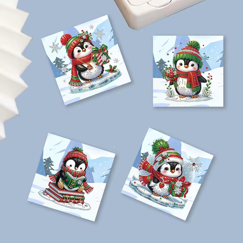 Penguin Christmas Cards Set | 6 Pieces | Diamond Painting