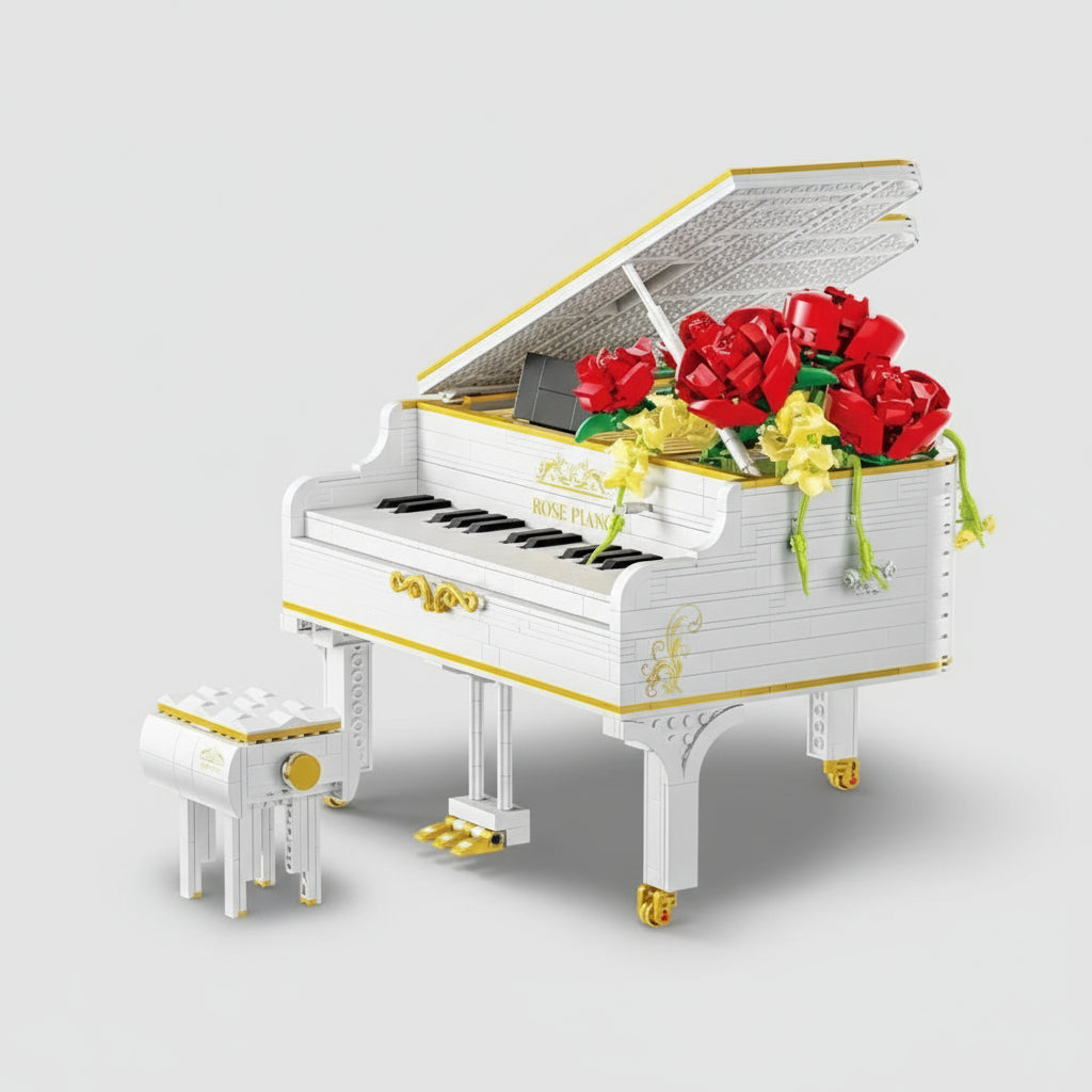 Witte Piano Met Rozen Bouwblokjes