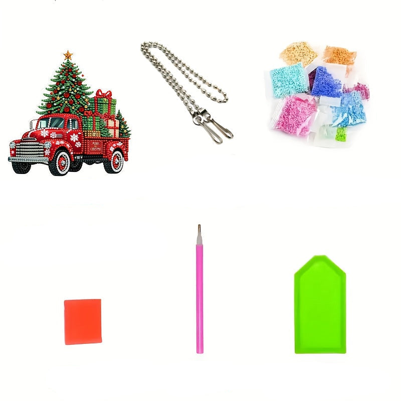 Decorative hanger | Christmas truck | Diamond painting