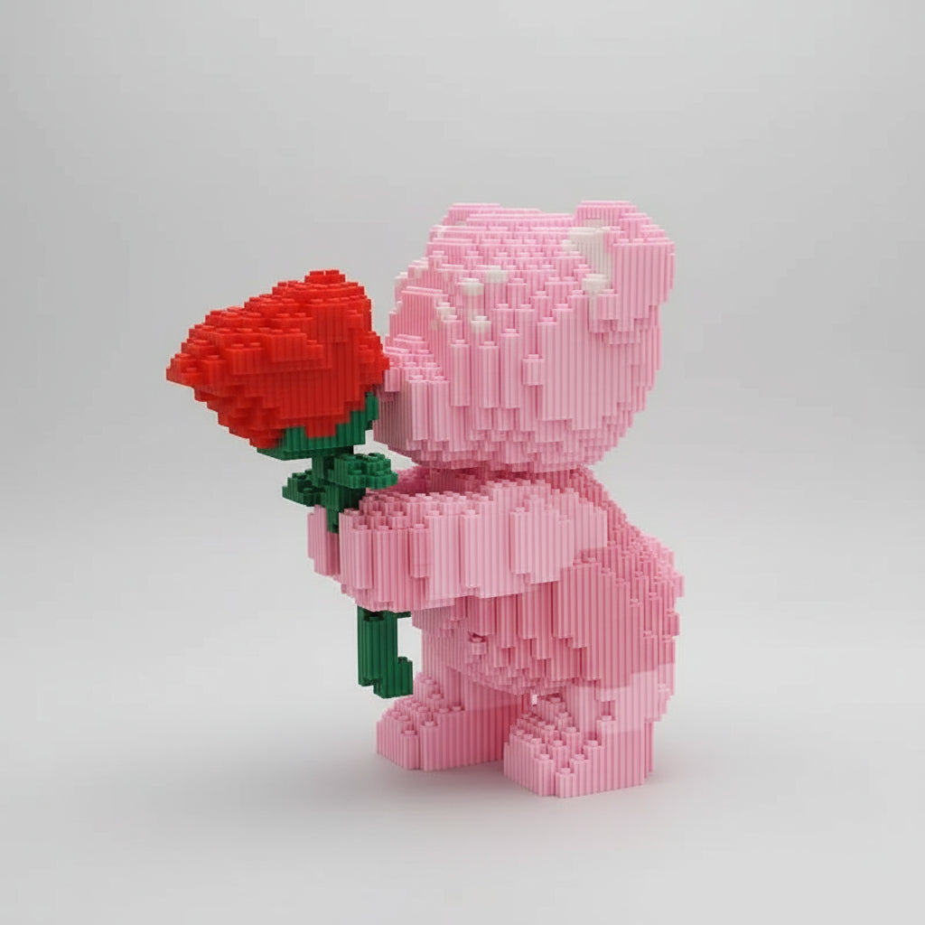 Pink Bear with Rose | Building Blocks