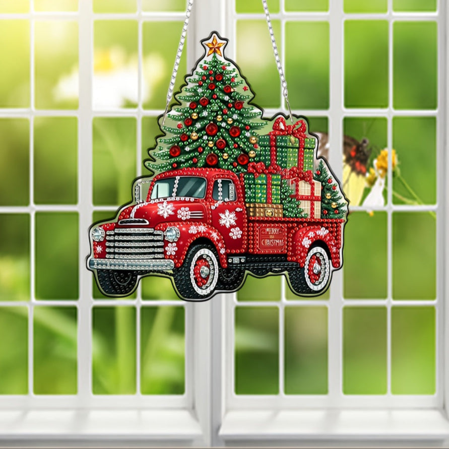 Decorative hanger | Christmas truck | Diamond painting