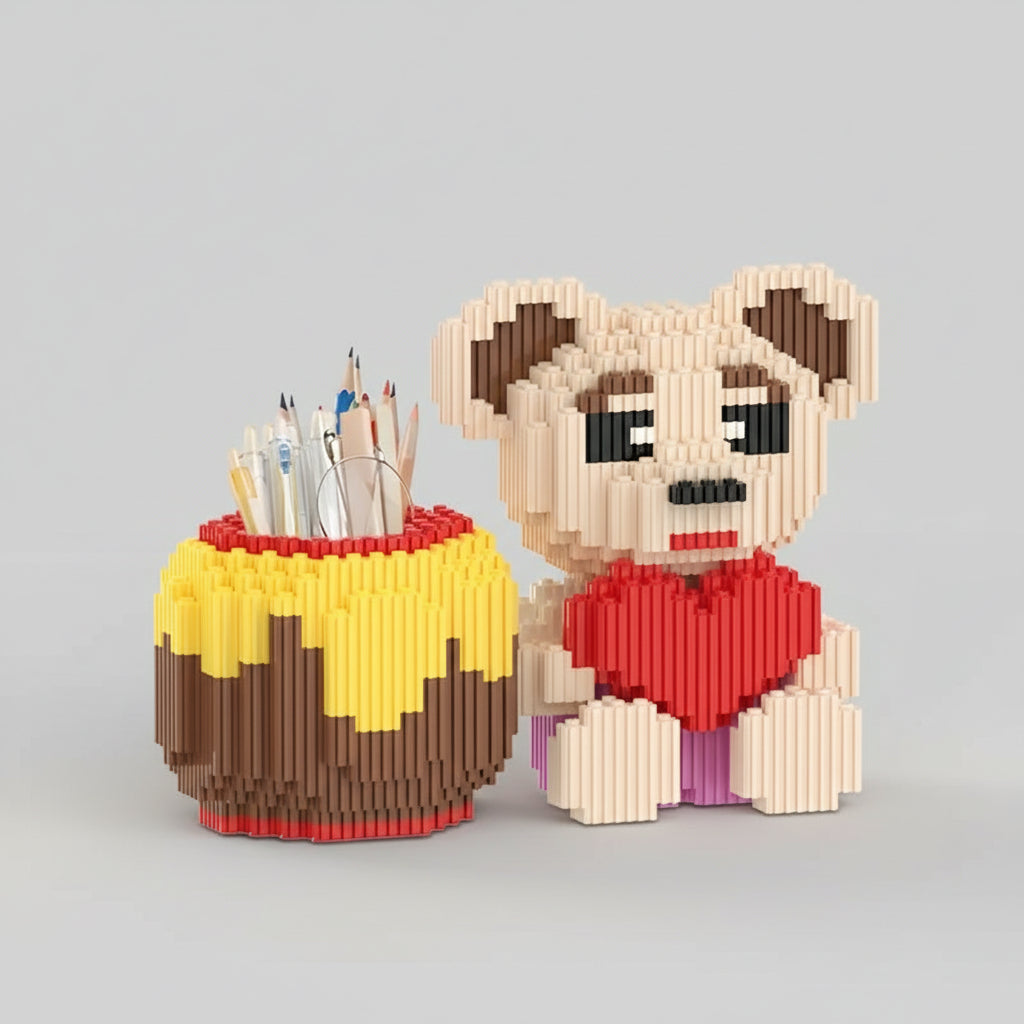 Bear with Heart Pencil Holder | Building Blocks