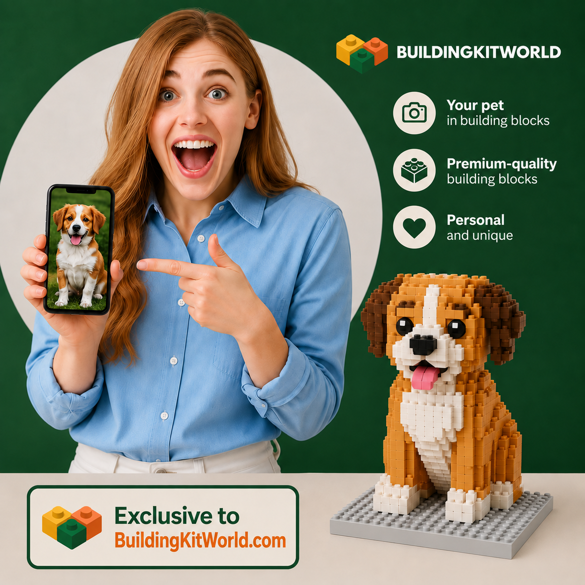 Custom photo of your pet as a building-block figure | Building Blocks