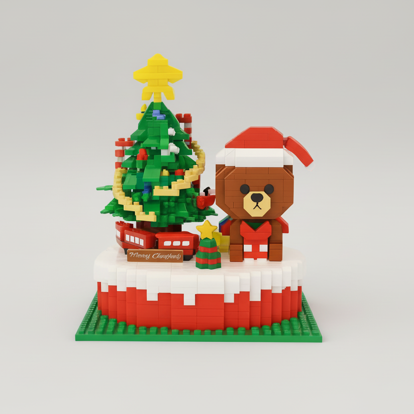 Christmas tree and bear on building plate | Building bricks