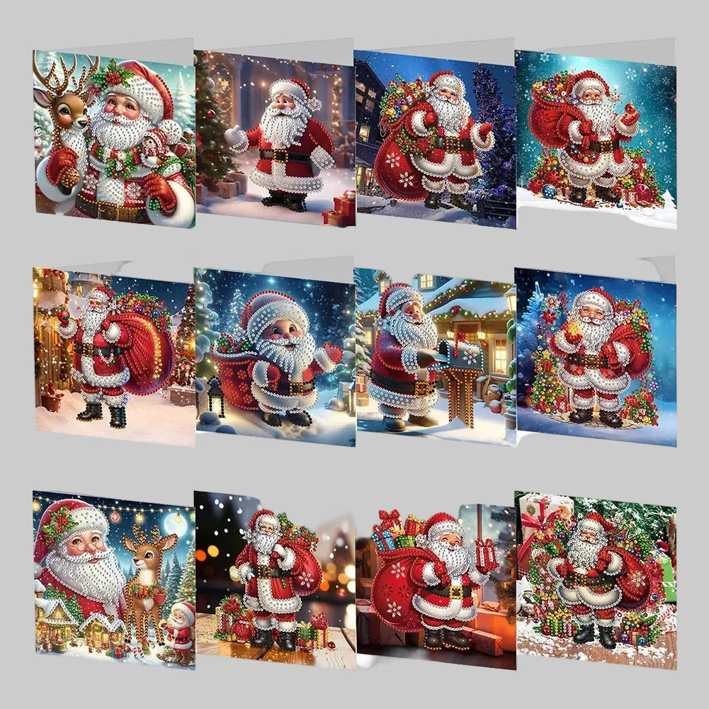 Santa Claus Christmas Cards | 12 Pieces | Diamond Painting