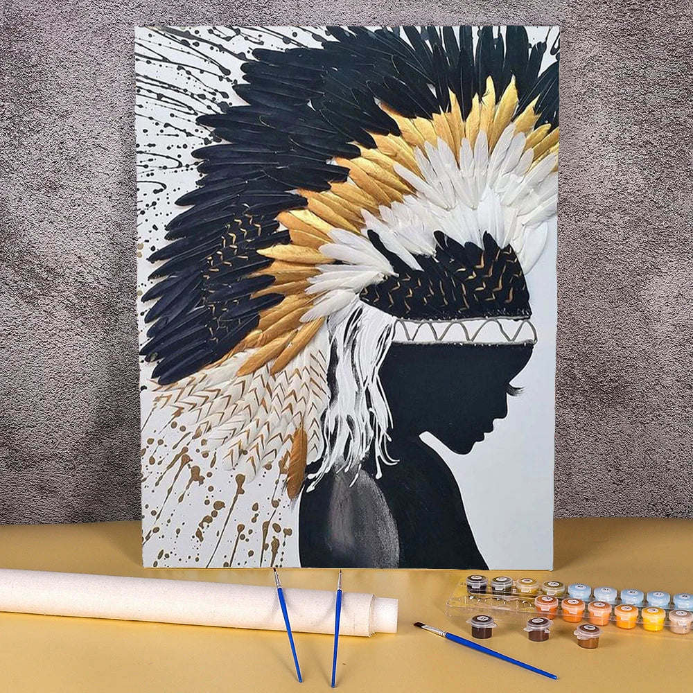 Woman with a Feather Crown | Paint by Numbers