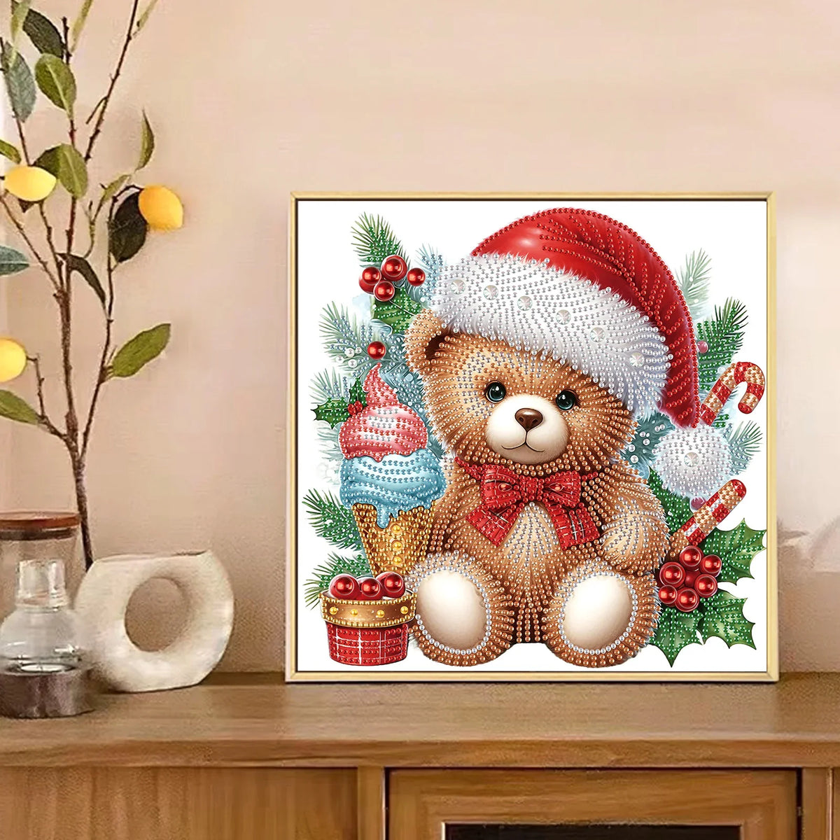 Bear with Christmas Hat | Diamond Painting