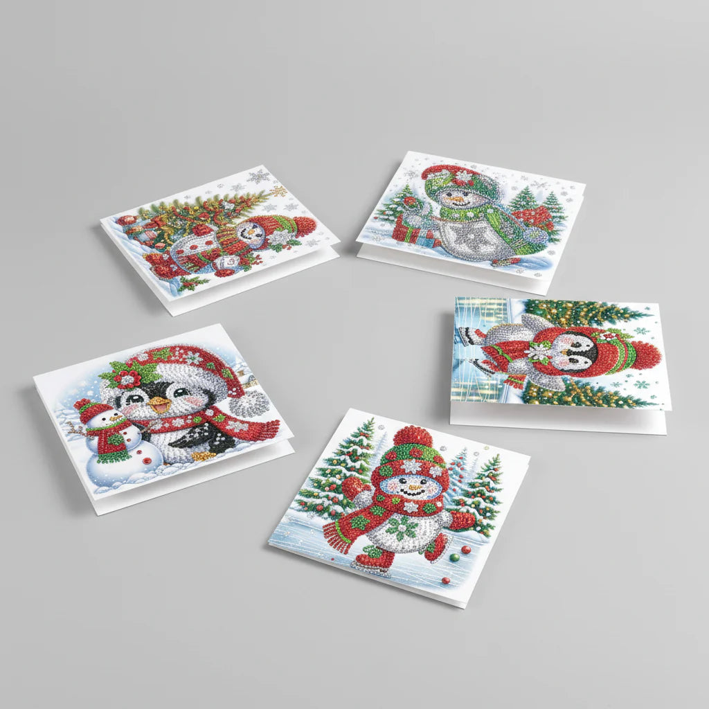 Penguins & Snowmen Christmas Cards | 8 Pieces | Diamond Painting