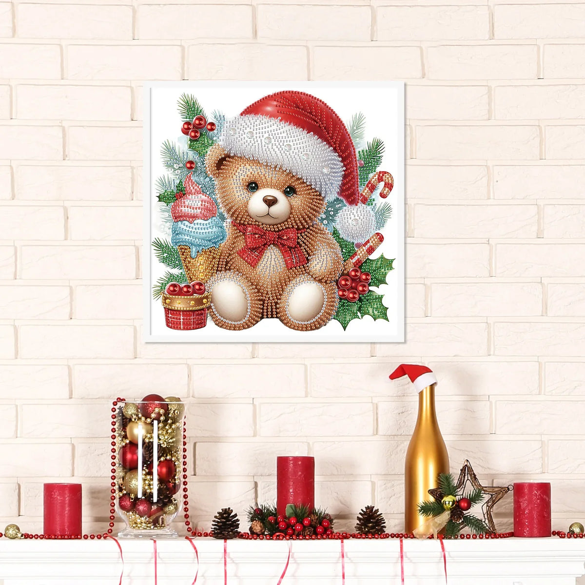 Bear with Christmas Hat | Diamond Painting