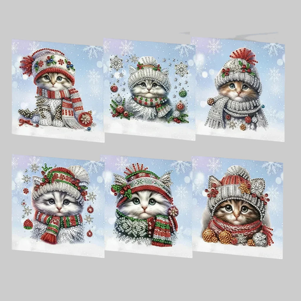 Christmas Cat Christmas Cards | 6 Pieces | Diamond Painting