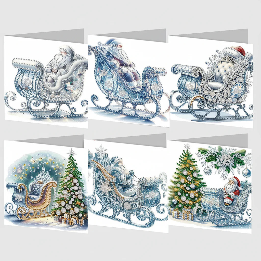 Winter Fun in the Sleigh Christmas Cards | 6 Pieces|  Diamond Painting