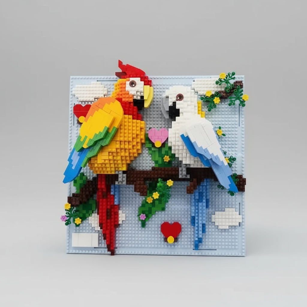 Parrots on Building Plate | Building Blocks